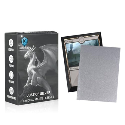 Justice Silver Dual Matte Card Sleeves, Katomula Card Sleeves for MTG, Standard Card Sleeve for MTG, PKM, Flesh & Blood - color: Justice Silver