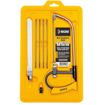 Power Path 7-Piece Multipurpose Mini Set – Precision Hand Saw Kit with Blades for Wood, Metal, and Plastic Cutting – Compact Hobby & DIY Coping Saw Tool Set