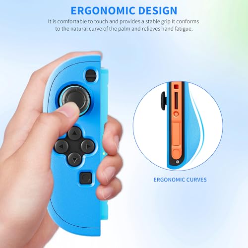 FUNDIARY Blue+Blue Grips Cover Compatible with Switch 2 Controller, Silicone Grip Accessories Bundle for Switch 2 Controllers with Ergonomic and Anti-Slip Design Controller Case and 2 Thumb Caps - color: Blue