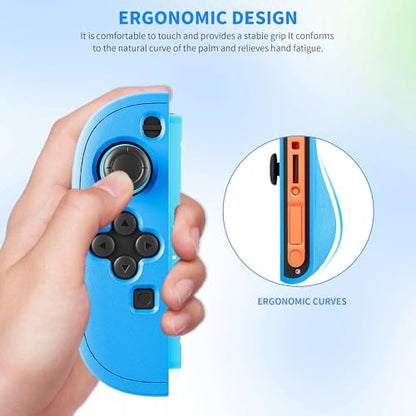 FUNDIARY Blue+Blue Grips Cover Compatible with Switch 2 Controller, Silicone Grip Accessories Bundle for Switch 2 Controllers with Ergonomic and Anti-Slip Design Controller Case and 2 Thumb Caps - color: Blue