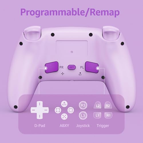 Kamylorus Wireless Controller for PS-5 PC, Hall Effect Controller with Paddles, Dual Vibration, Marco/Turbo Function, 3.5Mm Audio Jack, 6-Axis Motion Control,1000Mah Battery,Speaker,Purple