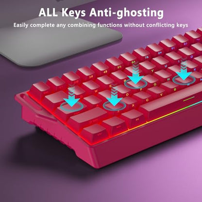 BlueFinger 60% Wireless Mechanical Gaming Keyboard, Bluetooth/2.4GHz/USB-C Hot Swappable RGB Backlit Keyboard with Side-Printed PBT Keycaps, 60 Percent Compact Keyboard for Mac PC PS5 Xbox, Pink - color: Pink