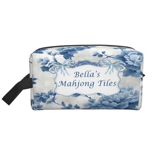 Personalized Mahjong Tile Bag with Zipper for 166 Tiles,Travel Storage Case | Chinoiserie Carry Pouch for Mahjong Accessories - Unique Gift for for Parties, Travel & Gatherings - color: Blue