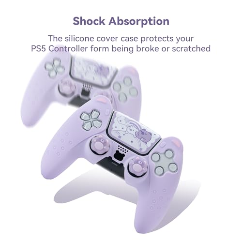 GeekShare Cute Bear PS5 Controller Skin Set,Soft Anti-Slip Silicone Protective Cover Skin Case for PS5 Wireless Controller with 2 Thumb Grip Caps and 1 Sticker - Purple - color: Bear