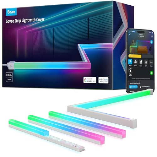 Govee RGBIC LED Strip Lights 32.8ft with Covers,Smart Control, APP, WiFi | Work with Alexa, Google Assistant, Matter, Smarthings, Diffuser Channel with LED Lights for Bedroom, Skirting Lines, Cabinet - size: 32.8ft
