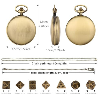Mini DND Dice Set with Smooth Pocket Watch Shell Case, 7pcs Polyhedral Metal D&D Dice Set, D&D Gifts with Gift Box, Role Playing Board Games DND Accessories - color: Bronze