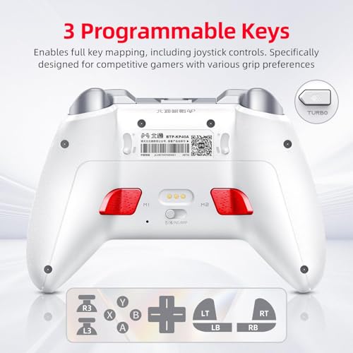BEITONG KP40 Elite Controller with Adjustable TMR Stick & Trigger White | Force Ajustable TMR Joystick, TMR Triggers, Optical Buttons,1000Hz Polling Rate, 6 Axis, Turbo Control