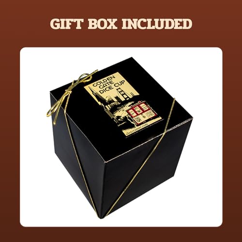 Alex Cramer Golden Gate Dice Shaker Cup Set - 5 White Dice, Drawstring Pouch & Book of Dice Games (Liar’s Dice) Included - Leather Dice Cup - Quiet Shaking. - style: Personalized Cup-red liner