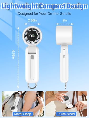 AI Handheld Fan Turbo, 100-Speed Portable Fan Rechargeable, Mini Fan with 12800 RPM Strong Airflow, Foldable 4-in-1 Personal Fan for Travel, Camping, Beach & Office, USB-C & Lightweight & Quiet - color: White