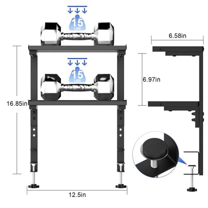 2-Tier Desk Shelf | Desk Organization Expandable Clamp on Desk Shelf Desktop Accessories for Offices and Game Rooms (Black) - color: Black