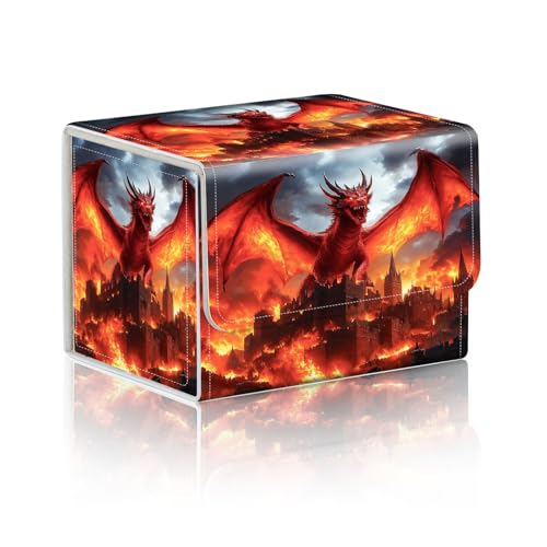 Trading Card Storage Box, Holds 100+ for MTG Cards, Premium PU Leather with Magnetic Closure, Red Dragon Burning A Castle Durable Deck Box for Magic the Gathering, Trading Card Games - color: Red Dragon Burning A Castle