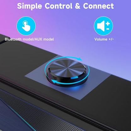 AOC Computer Speakers for Desktop, Bluetooth & USB Input, USB Powered Gaming Stereo Speakers for PC Laptop Monitor, 6 Colorful RGB Modes, Detachable 2-in-1 Design (Package Only 2 Speaker)