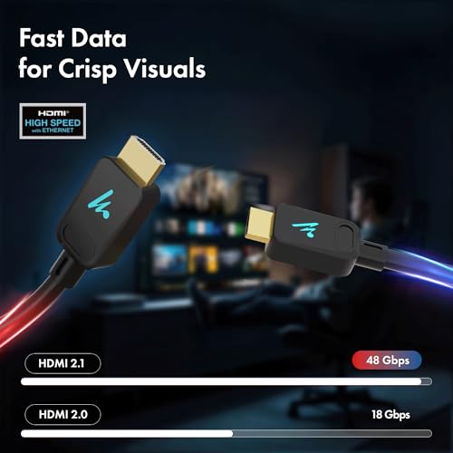 LED HDMI Wozoyo Cable V2.1 with Ethernet, 8k@60Hz, 4K@120Hz UHD Resolution, 16.5 Feet, 48 Gbps transfer Ultra high Speed, HDR/HDR10/Dolby Vision,Dolby Atmos and DTS:X, Compatible with all HDMI Devices - color: Black, size: 16.5 Feet
