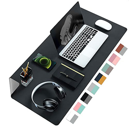 Aothia Double-Sided PU Leather Desk Pad - Non-Slip Large Mouse Pad & Desk Mat for Office, Home - Waterproof, Easy to Clean, Durable Dual-Sided Surface (31.5" x 15.7", Black) - color: Black, size: 31.5" x 15.7"