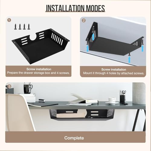 2 Pack Under Desk Shelf-Metal -Black Under Shelf Storage for Office Tables & Workstations（13Inch） - size: 13 inch 2 Pack