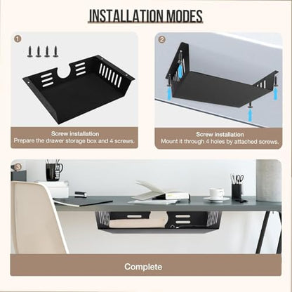 2 Pack Under Desk Shelf-Metal -Black Under Shelf Storage for Office Tables & Workstations（13Inch） - size: 13 inch 2 Pack