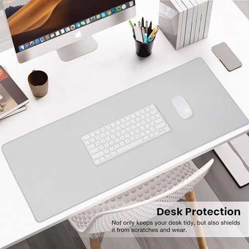 ALOANES Silvery Waterproof Desk Mat, Large Mouse Pad with Extended Mouse Mat, with Anti Slip Base, Stitched Edge, Grain Jacquard Surface, Perfect for Gamer, Office & Home, 3XL(15.74''x35.43''x0.12'') | Silver Waterproof Jacquard Mousepad for Keyboard, Com