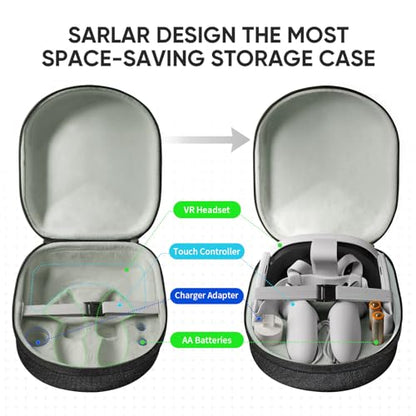 sarlar Hard Carrying Case for Meta Quest 3 VR Headset, Touch Controller and Original Fabric Head Strap, Soft Linning, Precise Slots with Lens Protector Cover, Ideal for Travel and Home Storage