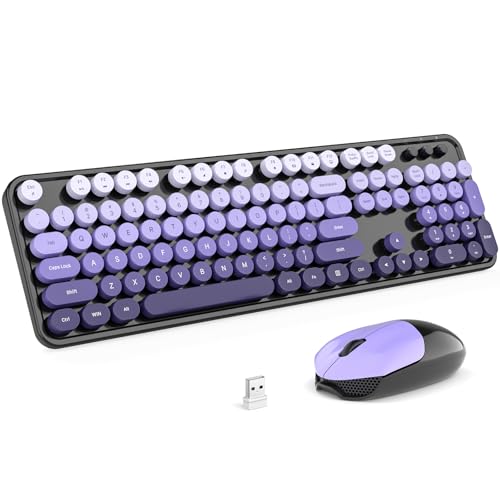 KNOWSQT Wireless Keyboard and Mouse Combo - Black-Purple Colorful 2.4G Typewriter Full-Size Cute Keyboards - USB Receiver Plug and Play, for Computer, PC, Laptop, Desktop, Windows - color: C_Gradient Blackpurple