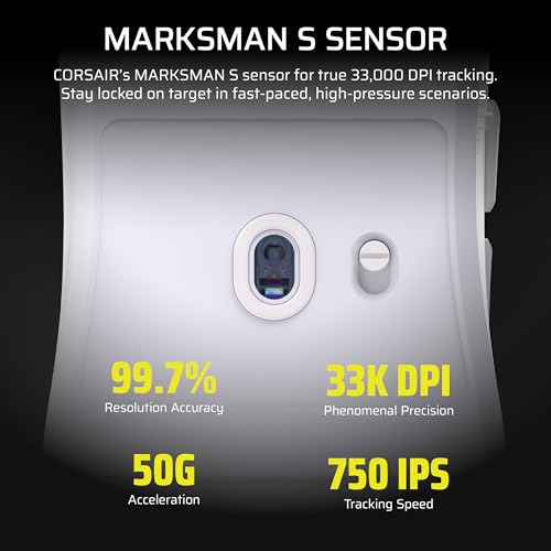 Corsair Sabre v2 PRO Ultralight FPS Wireless Gaming Mouse – 33,000 DPI, 36g Weight, 8,000Hz Hyper-Polling, Mechanical Switches, Up to 70-Hour Wireless Battery Life, Web Hub – White - color: White