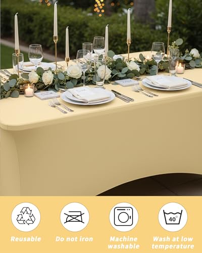 Fixwal Champagne Stretch Table Cloth Rectangle 2 Pack 6Ft, Spandex Fitted Table Covers Washable for Party, Trade Show, Banquet, Wedding, Buffet - color: Champagne, size: 6 Ft