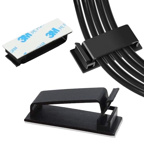 100 PCS Self Adhesive Cable Clips, Wire Organizer, Cable Management, Cord Organizer for Desk, Wall, PC, Car, Home, Office, USB, Ethernet, Power Cords, Black (Small) - size: Small
