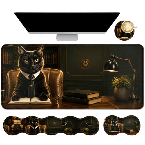 Memory Foam Keyboard Wrist Rest Desk Mat Set, Executive Black Cat - color: L0002, size: 4Pcs Memory Foam Pad