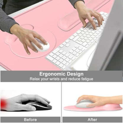 Dapesuom Large Gaming Mouse Pad, Pink Mouse Pads with Wrist Rest Wrist Support, 4in1 Big XXL Desk Mat Desk Pad + Ergonomic Mousepad + Memory Foam Keyboard Mat Wrist Rest + Coaster Set for Computer - color: Pink