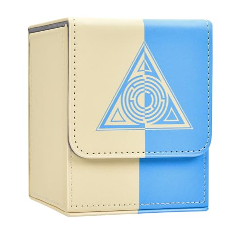 Card Deck Box with 2 Dividers, MTG Commander Deck Box Holds 100+ Double-Sleeved Cards, Leather Magnetic Deck Case Compatible with Magic TCG CCG Cards, White/Blue - color: 1. White & Blue, size: 100 Double-sleeved Cards Vertical