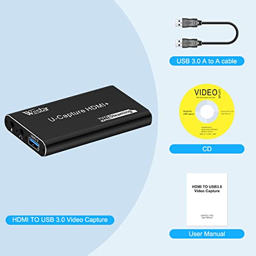 4K Audio Video Capture Card, Recording Card with Microphone HDMI Loop-Out，HDMI to 1080P USB 3.0 for Gaming Streaming TV Recorder, Live Streaming Broadcasting