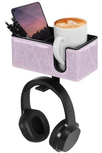 Desk Cup Holder Clip on Pen Holder Headphone Hanger Headset Stand Rotatable Clamp Hook Under Desk (Violet) - color: Violet