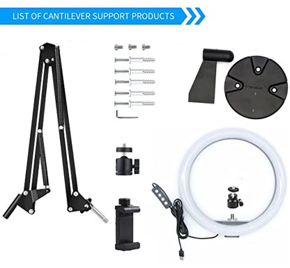 Ring Light Wall Mout Phone Holder, 10'' Ring Light with Wall Folding Arm Compatible with iPhone 15 14 13 12 11 Xr Xs X 9 8 7 Plus and Samsung Cell Phones and Webcams