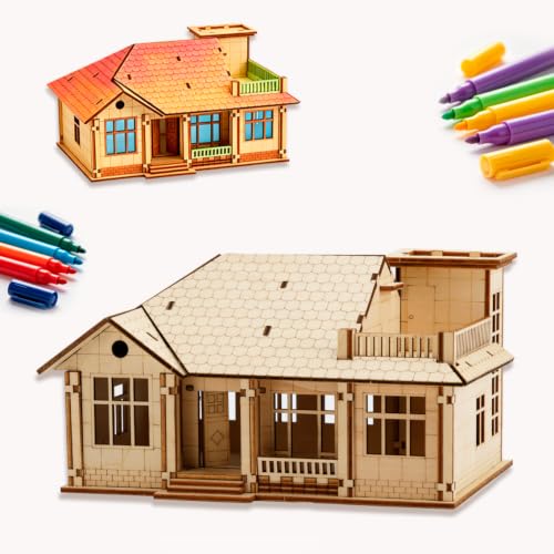 3D Wooden Puzzles for Adults,Miniature Villa Model Kit,DIY Wooden Craft for Home Office Decor,Stress Relief & Screen-Free Activity,Gift for Adults, Teens, Dads, DIY Lovers - style: One Layer-1