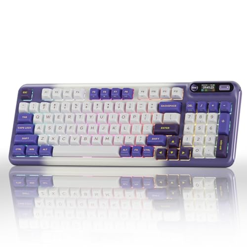 KZZI Z98 Wireless Mechanical Keyboard, Smart Display & Knob, BT5.0/2.4GHz/USB-C, Hot Swappable Custom Keyboard, Pre-lubed Linear Switches, Gasket Mount, RGB Creamy Gaming Keyboard - color: Purple, size: Linear Rain Switch