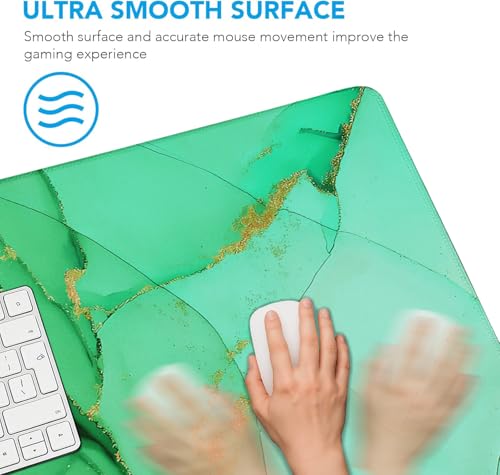 Large Gaming Mouse Pad, Waterproof Mousepad with Stitched Edges, Non-Slip Rubber Base, XXL Computer Long Keyboard Mouse Mat for Gamer, Office & Home, 31.5" x 15.7", Marble Green - color: Marble Green, size: 31.5 inches x 15.7 inches