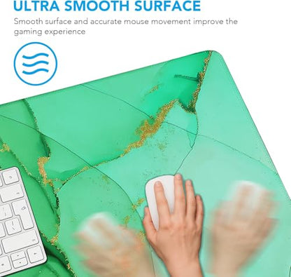 Large Gaming Mouse Pad, Waterproof Mousepad with Stitched Edges, Non-Slip Rubber Base, XXL Computer Long Keyboard Mouse Mat for Gamer, Office & Home, 31.5" x 15.7", Marble Green - color: Marble Green, size: 31.5 inches x 15.7 inches