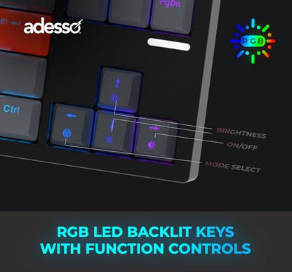 Adesso EasyTouch 1100 Illuminated Mechanical Keyboard | Wired, Wireless, Bluetooth, Multi-OS, VIA, Compact, Copilot Ai Hotkey