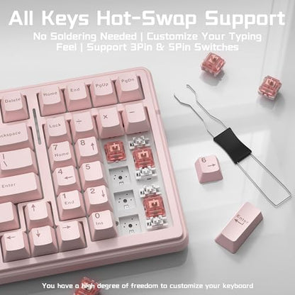 Aula F99 Wireless Silent Mechanical Keyboard, Tri-Mode 2.4GHz/BT5.0/USB-C, Hot Swappable Custom Keyboard, Pre-lubed Linear Switches, Gasket Structure RGB Backlit, Pink Gaming Keyboards for PC/Laptop - color: Pink