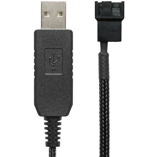CRJ 12V Step-Up USB Fan Power Adapter Cable - 24-inch (60cm), Black Sleeved - Full Fan Speed Adapter for 3-Pin & 4-Pin PC Cooling Fans - size: 24 inch (60cm), style: Single Fan