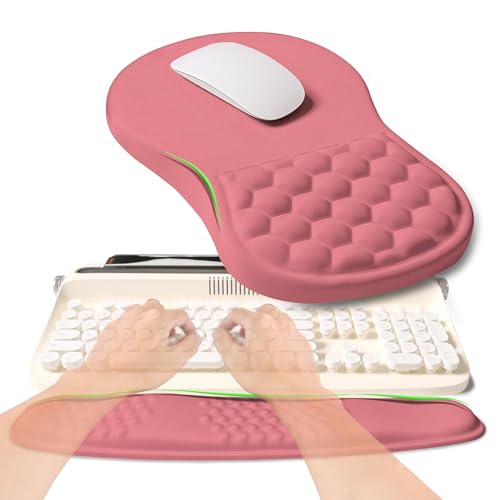 2-in-1 Ergonomic Set, Wave Rise Keyboard Wrist Rest and Massage Bulge Slope Mouse Pad Wrist Support, Cushion Memory Foam Integrated to Relieve Wrist Pain, Muskmelon Pink - color: Muskmelon Pink