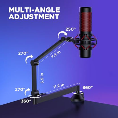 InnoGear Low Profile Mic Arm Foldable Boom Arm Mic Stand Desk for Fifine | Smooth Adjustment, 360° Rotation, 3.3 lb Weight Capacity, Horizontal Reach 26.1", 3/8" to 5/8" Adapter, For Desk Under 2.75" - color: Black, style: 3-Axis Arm