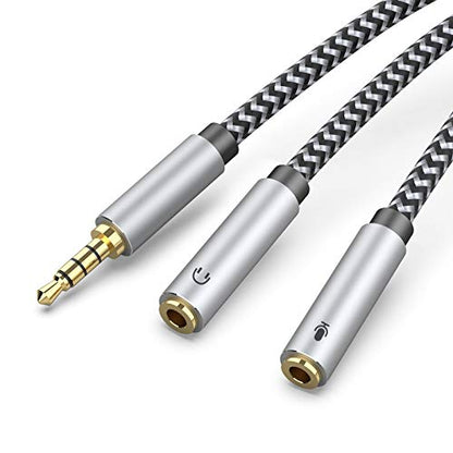 5ft Headset Splitter Adapter, Braided 3.5mm TRRS Male to Dual TRS Female Mic & Audio Jack Y Cable, Compatible with PS4 PS5 Xbox One PC Laptop - Connect Legacy Headsets to Single Port