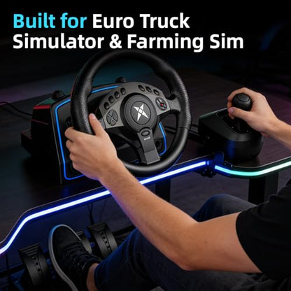 PC Racing Wheel with Pedals and H-Shifter - 1080 Degree 28cm 11" Large Magnetic Induction Gaming Steering Wheel for Euro Truck Simulator 2, American Truck Sim, Farming Simulator, Windows 7/8/10/11 - color: Black with ABS Pedal