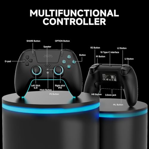 ASRVA Black Wireless Pro Controller for PS5, Hall Effect Joystick No Drift, 2 Back Paddles, Macro, Gyro, 1000mAh, RGB, Compatible with PS5/Pro/Slim/PC/iOS/Android - color: Black