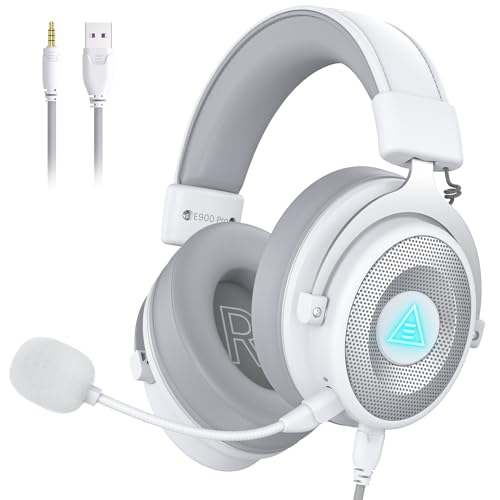 EKSA USB Gaming Headset for PC, Computer Headphones with Detachable Noise Cancelling Microphone, 7.1 Surround Sound, 50MM Driver, Wired Headset with Mic for PS4/PS5, Xbox One, Laptop, Work - color: Wired White