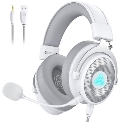 EKSA USB Gaming Headset for PC, Computer Gaming Headphones with Detachable Microphone Noise Cancelling, 7.1 Surround Sound, 50MM Driver, Wired Headset for PS4 PS5, Xbox One, Laptop (White) - color: White