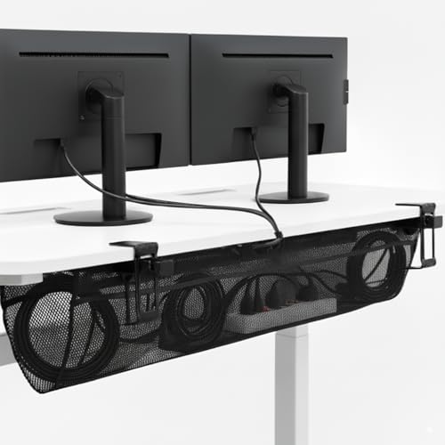 VIVO No Drill Clamp-on 44 inch Mesh Net Under Desk Cable Management Wire Organizer, Adjustable Home Office Standing Desk Cord Storage Sleeve, Black, DESK-AC44MH - size: 44"