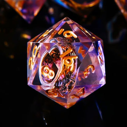 Ring DND Dice Set Sharp Edge Resin Dice,Golden Ring Inclusion Suitable for Lord of the Ring D&D Dice RPG Role Playing Games Suitable for Dungeons and Dragons Polyhedral Dice Set（Purple） - color: Purple