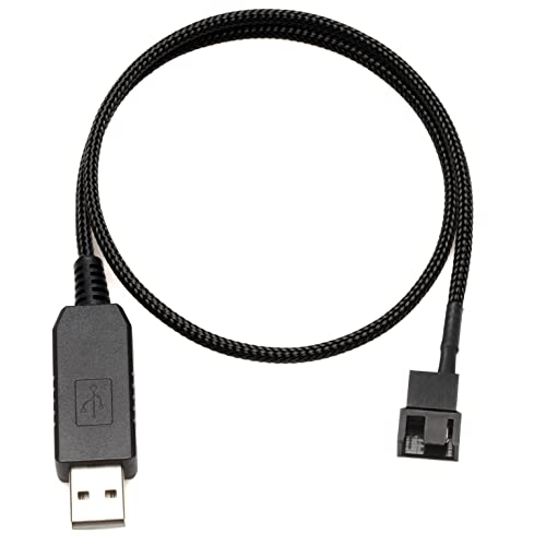 CRJ 12V Step-Up USB Fan Power Adapter Cable - 24-inch (60cm), Black Sleeved - Full Fan Speed Adapter for 3-Pin & 4-Pin PC Cooling Fans - size: 24 inch (60cm), style: Single Fan