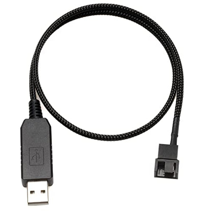 CRJ 12V Step-Up USB Fan Power Adapter Cable - 24-inch (60cm), Black Sleeved - Full Fan Speed Adapter for 3-Pin & 4-Pin PC Cooling Fans - size: 24 inch (60cm), style: Single Fan